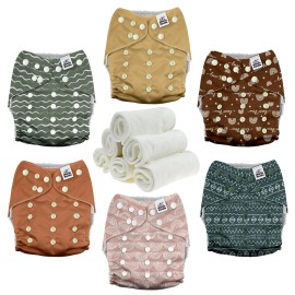 Mama Koala 3.0 Pocket Cloth Diapers for Babies with AWJ Lining, 6 Pack with 6 4-Layer Natural Cloth Diaper Inserts - Reusable and Washable Pocket Diapers (Hope in The Desert)