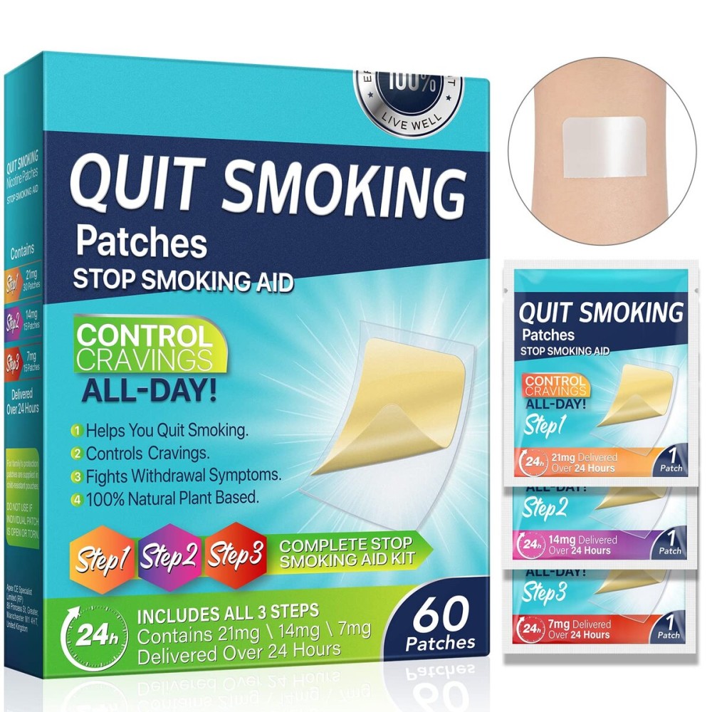 60mg Quit Smoking Patches, Step 1 2 3 Stop Smoking Aids Patches, Helping Quit Patch, 60 Count Quit Smoking Stickers That Work with 2 Weeks, Easy & Effective Anti-Stickers