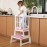 Kids Kitchen Step Stool, Ideal Toddler Learning Standing Tower, 2025 New Upgrade with an Anti-tip Structure and Anti-Drop Safety Bar, More Stable and Safer - White Pink