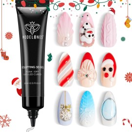 Modelones 3D Gel Nail Art, Sculpting Gel Glue for Molding, Drawing, Charms & Gems Glue, Nail Stuff for Chrome Powder and Rhinestone Design No Wipe, U V Light Cured Salon & DIY Use