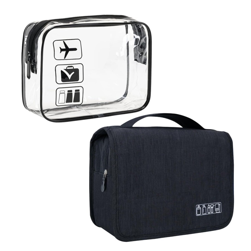 Lcsmaokin Large Capacity Toiletry Bag Travel Bag with Hanging Hook for Men and Women Waterproof Travel Cosmetic Bag Bathroom Bag,with TSA Approved Zippers Clear Travel Makeup Bag Carry-on