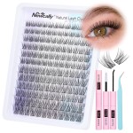 Natural Lash Clusters Kit Wispy Lash Extension Kit Cluster Eyelash Extension C-curly Cluster Lashes Kit DIY Eyelash Extension Kit Natural Eyelash Clusters with Lash Bond and Seal by Newcally