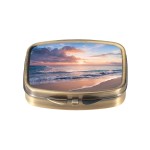 Dynippy Pill Case Pill Box with Mirror Retro Pocket 2 Compartment Medicine Case Vitamin Pill Organizer for Pocket Purse and Travel (Retro- Beach Sunset)