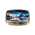 Dynippy Pill Case Pill Box with Mirror Retro Pocket 2 Compartment Medicine Case Vitamin Pill Organizer for Pocket Purse and Travel (Retro- Snowy Mountain Reflections)