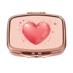 Dynippy Pill Case Pill Box with Mirror Retro Pocket 2 Compartment Medicine Case Vitamin Pill Organizer for Pocket Purse and Travel (Rose Gold- Red Heart Pattern)
