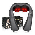 Shiatsu Electric Massager with Heat - 3D Kneading Pillow for Neck, Back, Shoulder, Muscle Pain Relief - Office, Home, Car Use - Fits Parents (Gray-button)