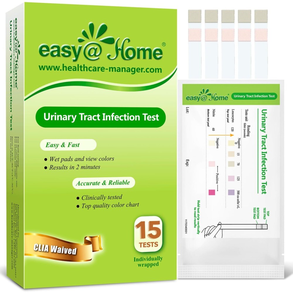 EasyHome UTI Test Strips Monitor Urinary Tract Bladder Infections, 15 Pack Quick Urine Test Kit Reliable Urinalysis Results, OTC Use (UTI-15P)