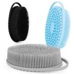Soft Silicone Body Scrubber 3 PCS Silicone Body Shower, Silicone Loofah 2 in 4 Bath and Shampoo Brush, Body Scrubber Shower Cleaning Exfoliating Use,Lather Well, Black,Blue,Grey