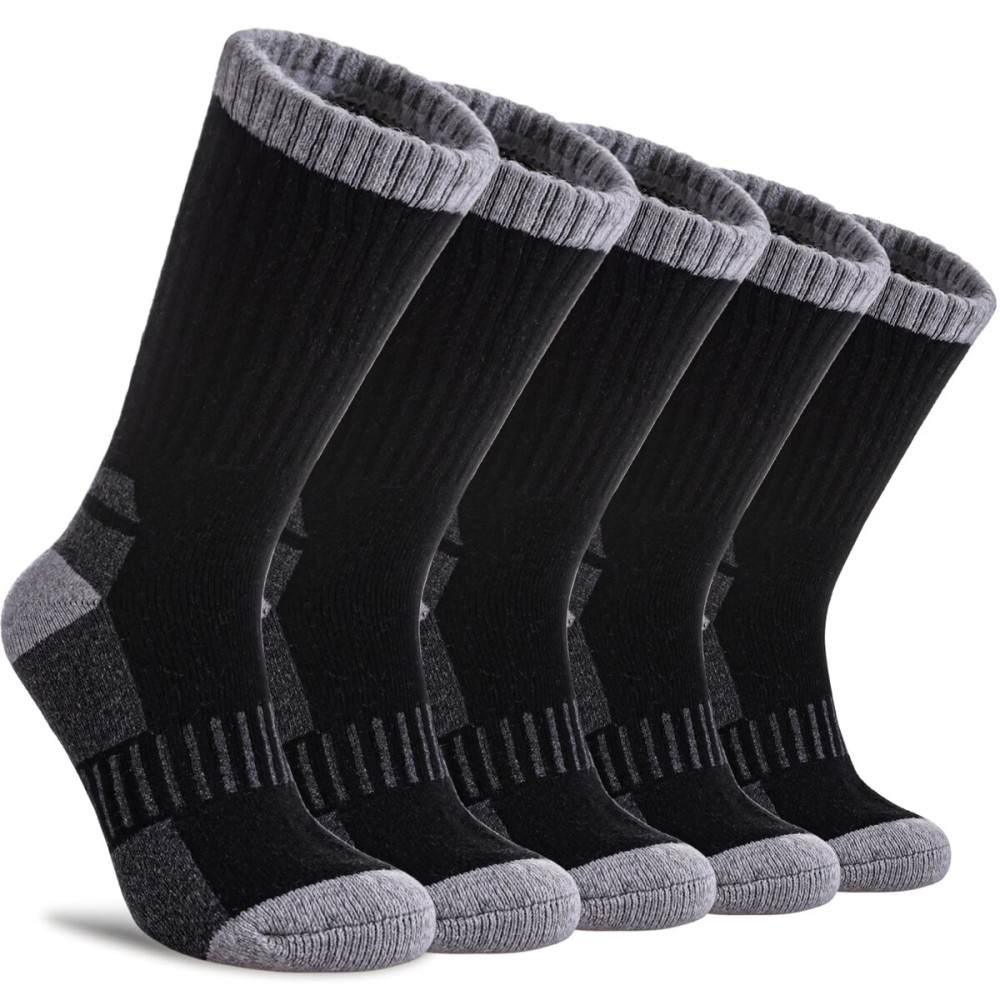 DYW Womens Merino Wool Hiking Socks Thermal Warm Winter Boot Crew Cushion Work Walking Gift Socks 5 Pairs 5 Pairs Black,Large