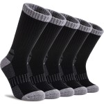DYW Womens Merino Wool Hiking Socks Thermal Warm Winter Boot Crew Cushion Work Walking Gift Socks 5 Pairs 5 Pairs Black,Large