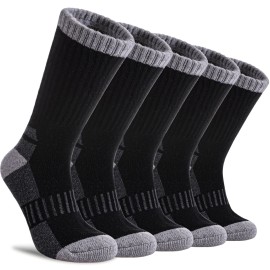 DYW Womens Merino Wool Hiking Socks Thermal Warm Winter Boot Crew Cushion Work Walking Gift Socks 5 Pairs 5 Pairs Black,Large