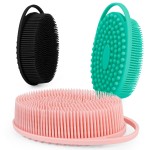 Soft Silicone Body Scrubber 3 PCS Silicone Body Shower, Silicone Loofah 2 in 4 Bath and Shampoo Brush, Body Scrubber Shower Cleaning Exfoliating Use for Sensitive Skin, Lather Well, Black,Pink,Green