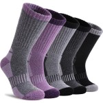 DYW Womens Merino Wool Hiking Socks Thermal Warm Winter Boot Crew Socks Cushion Work Walking Gift Socks 5 Pairs 5 Pairs Color Mix A,Large