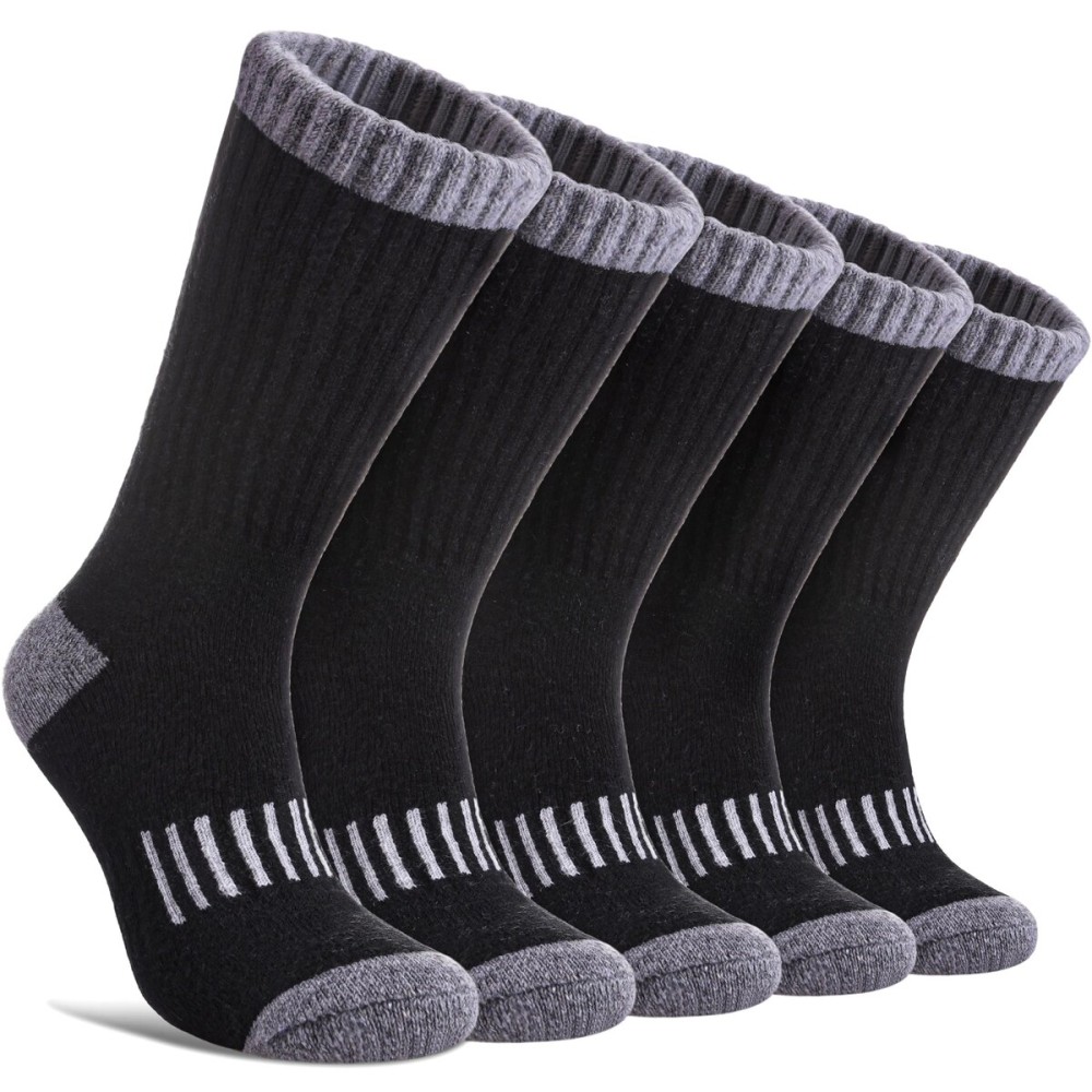 DYW Womens Merino Wool Hiking Socks Thermal Warm Winter Boot Crew Cushion Work Walking Gift Socks 5 Pairs 5 Pairs Black B,Large