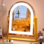 FENNIO Large Vanity Mirror with Lights - 15.5x13 LED Lighted Makeup Mirror with Lights, 10X Magnification, Touch Screen with 3-Color Lighting, Dimmable, for Vanity Desk Tabletop, BedroomGold