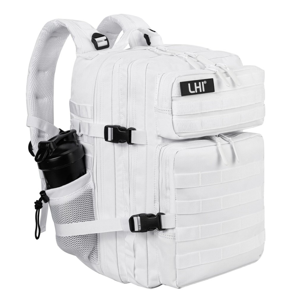 LHI Military Tactical Backpack for Men and Women 45L Army 3 Days Assault Pack Bag Large Rucksack with Molle System - White