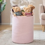 YOUDENOVA Woven Rope Laundry Hamper, 58L Tall Luandry Basket, Baby Nursery Hamper for Blanket Storage in Bedroom-Large-Pink