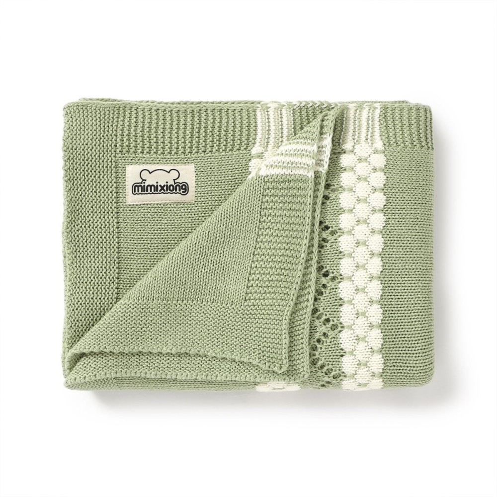 mimixiong Coton Baby Blanket Knitted Receiving Baby Blankets for Newborns Boy Girl Sage Green 40x30 Inch