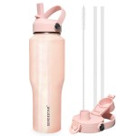 SENDESTAR 32oz Stainless Steel Water Bottle(Cold for 48 Hrs, Hot for 24 Hrs),Double Wall Vacuum Insulated Bottle with Straw Lid, Spout Lid and Flex Cap, Fit in Any Car Cup Holder,Laser Pink