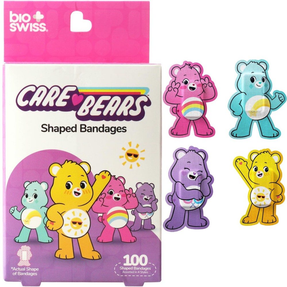 BioSwiss Care Bears Bandages, Unlock The Magic Care Bear Shaped Self Adhesive Bandage Set, Latex Free, Sterile Wound Care, 100 Count
