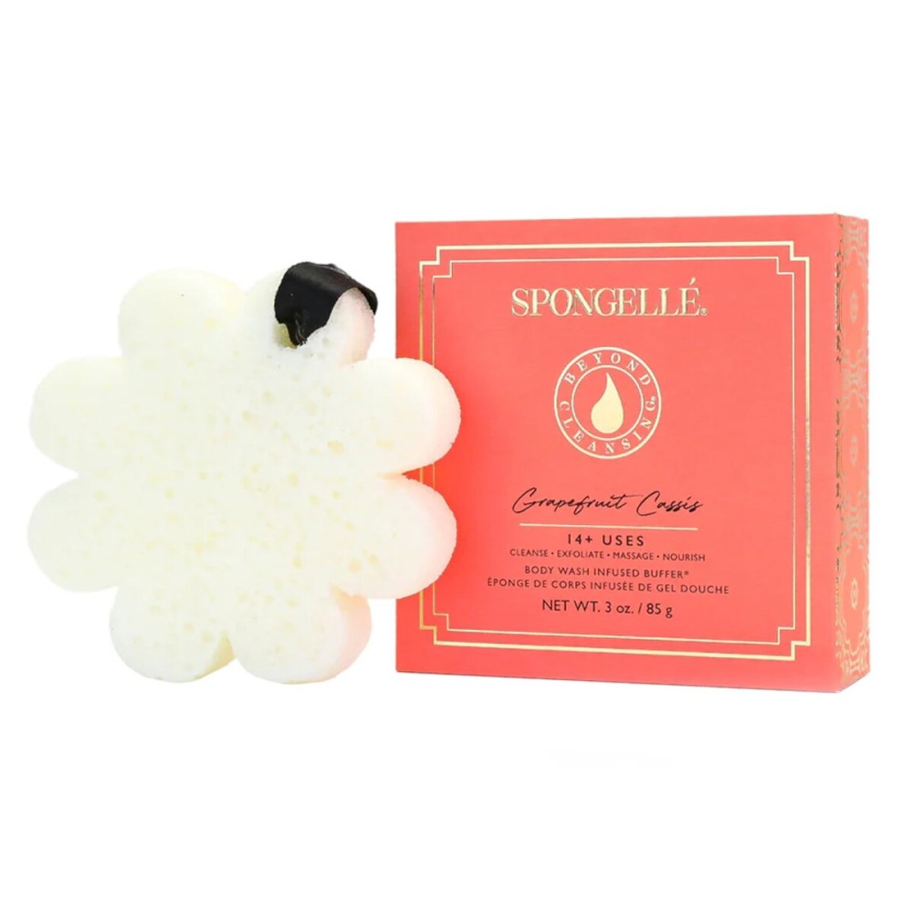 Spongelle Grapefruit Cassis Wild Flower Loofah Buffer with Box | Bath & Shower Loofah for Women | Body Scrubber Exfoliator with Body Wash Infused Sponge | 14+ uses | Zesty Grapefruit, Cassis & Vanilla