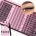 Goddvenus Lash Clusters Kit Wispy Individual Lashes Extension Kit Natural DIY Cluster Eyelash Extensions Kit C Curl Fluffy Waterproof Eyelashes Clusters (165pcs 10-18mm)