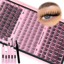 Goddvenus Lash Clusters Kit Wispy Individual Lashes Extension Kit Natural DIY Cluster Eyelash Extensions Kit C Curl Fluffy Waterproof Eyelashes Clusters (165pcs 10-18mm)