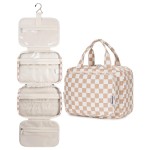 Narwey Hanging Toiletry Bag for Women Travel Makeup Bag Organizer Toiletries Bag for Travel Size Essentials Accessories Cosmetics (Light Checkerboard (Medium))