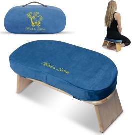 MONK & LLAMA Meditation Bench - Kneeling Bamboo Bench with Foldable Legs & Cushion - Kneeling Stool Ergonomic Bamboo Yoga Bench for Extended Practice