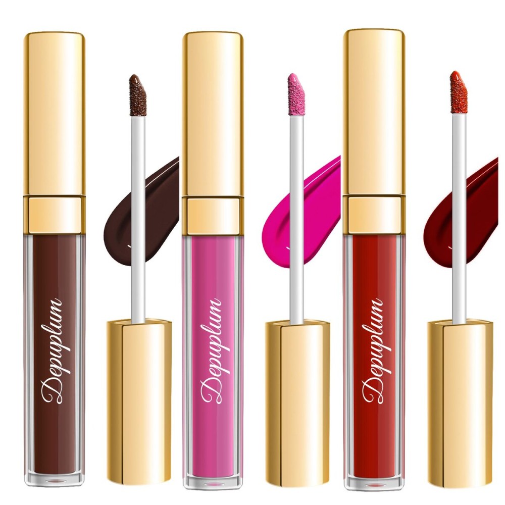 Depuplum 3Pc Matte Liquid Lipsticks for Women Dark Brown Pink Dark Red Lipstick Smudgeproof Cruelty Free Long Lasting Lip Makeup (DM15+06+18)