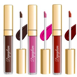 Depuplum 3Pc Matte Liquid Lipsticks for Women Dark Brown Pink Dark Red Lipstick Smudgeproof Cruelty Free Long Lasting Lip Makeup (DM15+06+18)