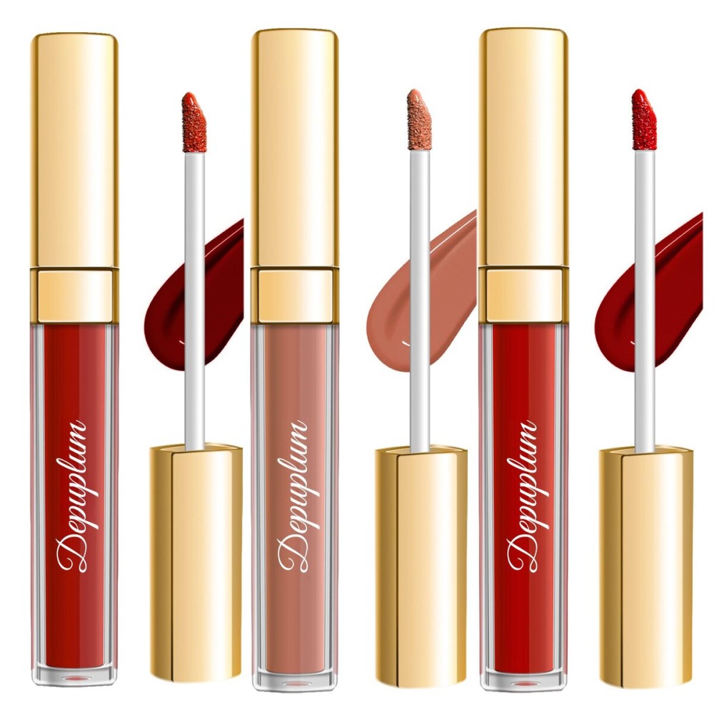 Depuplum 3Pc Matte Liquid Lipsticks for Women, Dark Red Lipstick Dusrty Nude Lisptick Red Lipstick, Cruelty Free Long Lasting Lip Makeup, DM18+DM05+DM10
