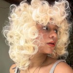 Xinran Blonde Curly Wig Afro Kinky Curly Wigs with BangsLight Blonde Afro 70s Wigs for WomenCute Natural Synthtic Hair for Daily Party Wig 14 inch