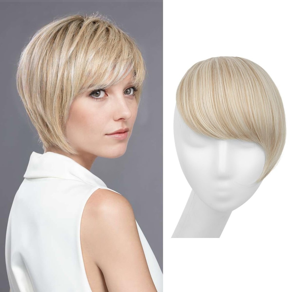 SARLA Clip in Side Bangs Extension Straight Synthetic Fake Bangs One Piece for Women Cream Blonde