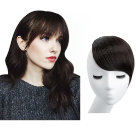 SARLA Clip in Side Bangs Extension Straight Synthetic Fake Bangs One Piece for Women Coffee Brown