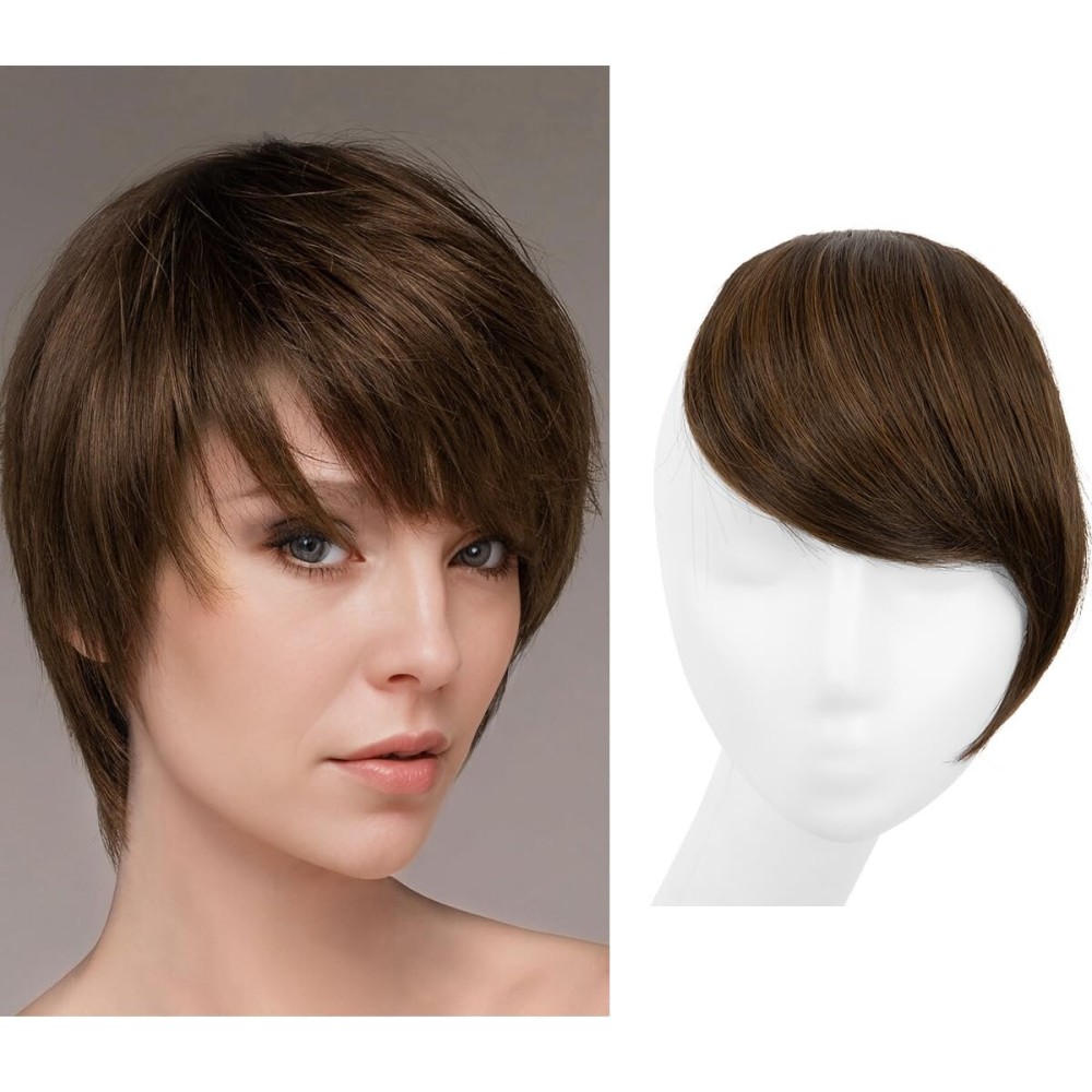 SARLA Clip in Side Bangs Extension Straight Synthetic Fake Bangs One Piece for Women Chocolate