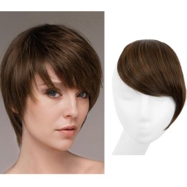 SARLA Clip in Side Bangs Extension Straight Synthetic Fake Bangs One Piece for Women Chocolate