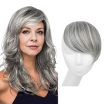 SARLA Clip in Side Bangs Extension Straight Synthetic Fake Bangs One Piece for Women Grey Multi