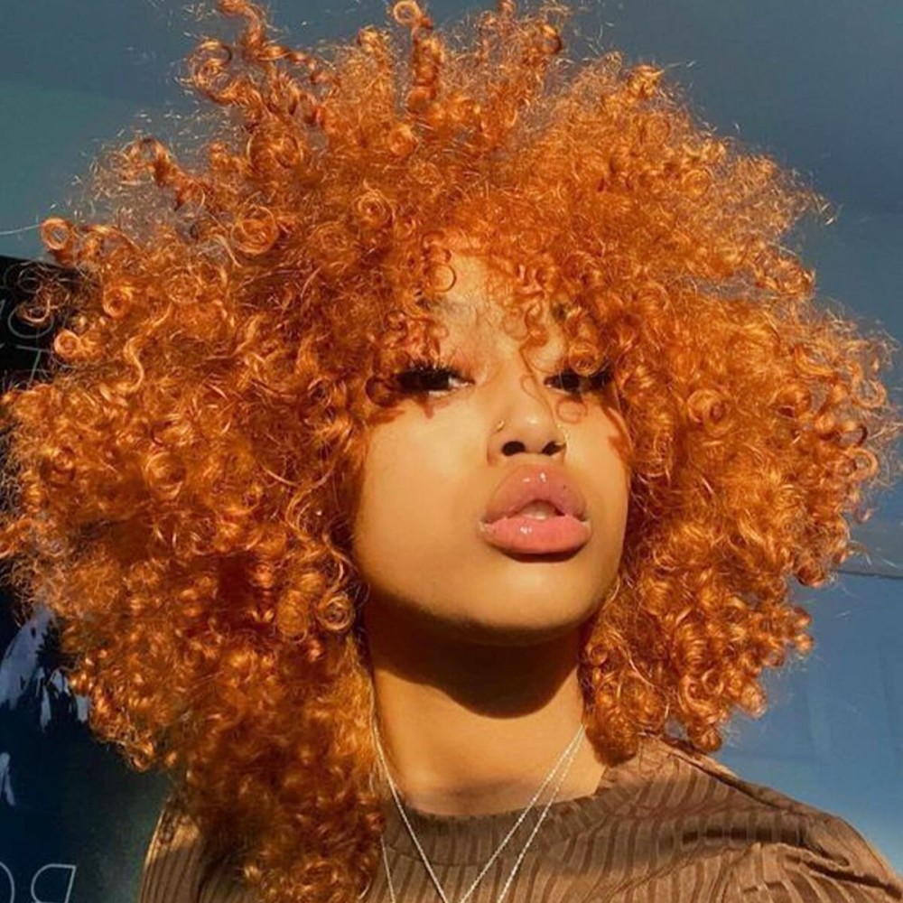Xinran Orange Afro Curly Wig for Black Women14 inch Synthetic Curly Wig with BangsOrange Afro 70s Wigs for WomenNatural Looking for Daily Cosplay