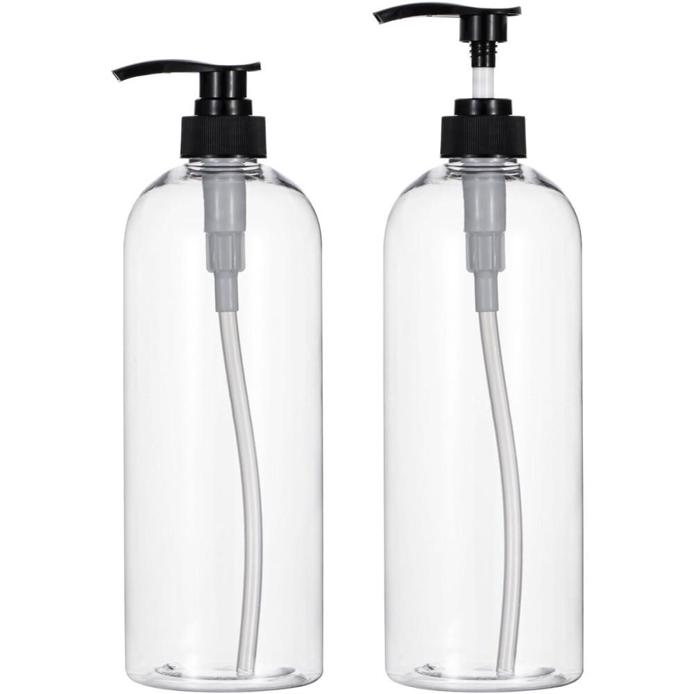 Yebeauty Pump Bottle Dispenser, 33.8oz 1000ml Empty Plastic Shampoo and Conditioner Dispenser, Refillable Shower Soap Dispenser Pump Bottle Containers for Bathroom Kitchen, 2 Pack Clear