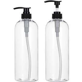 Yebeauty Pump Bottle Dispenser, 33.8oz 1000ml Empty Plastic Shampoo and Conditioner Dispenser, Refillable Shower Soap Dispenser Pump Bottle Containers for Bathroom Kitchen, 2 Pack Clear
