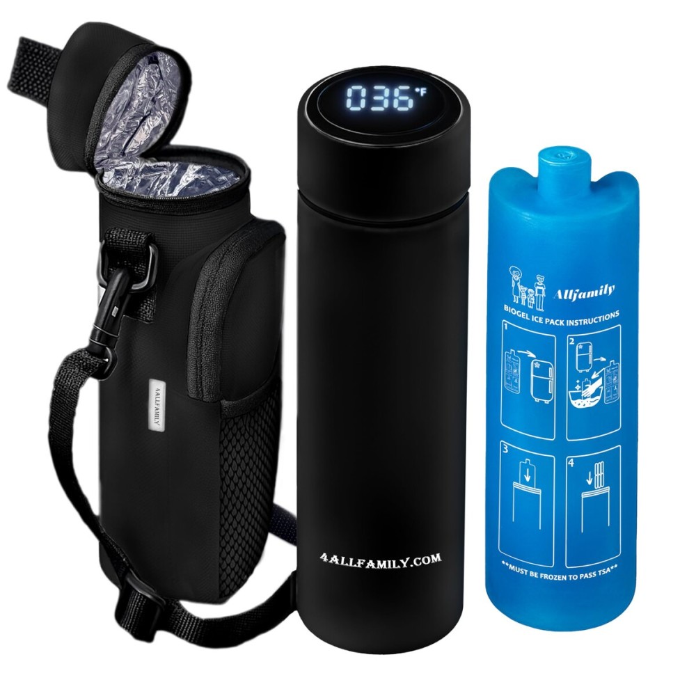 4ALLFAMILY Nomad Medium Pro Insulin Cooler Travel Case - TSA Approved Medicine Cooler with Biogel Ice Pack & Temp Display - Portable Diabetic Cold Case with Insulated Medicine Bag - Pro Black