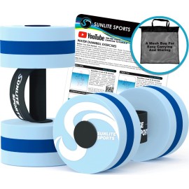 Sunlite Sports Water Weights Pool Exercise Dumbbells, Water Aerobic Equipment, High-Density EVA-Foam Dumbbell with Handle Strip, Aqua Therapy, Pool Fitness Exercise Set of 2