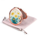 Dynippy Compact Mirror Rose Gold Makeup Mirror Folding Mini Pocket Mirror Portable Hand Mirror Double-Sided 2 x 1x Magnification for Woman Girls (Lovely Chrysanthemum Pattern)