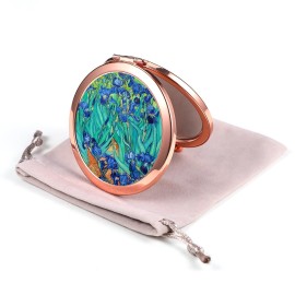 Dynippy Compact Mirror Rose Gold Makeup Mirror Folding Mini Pocket Mirror Portable Hand Mirror Double-Sided 2 x 1x Magnification for Woman Girls (Irises)