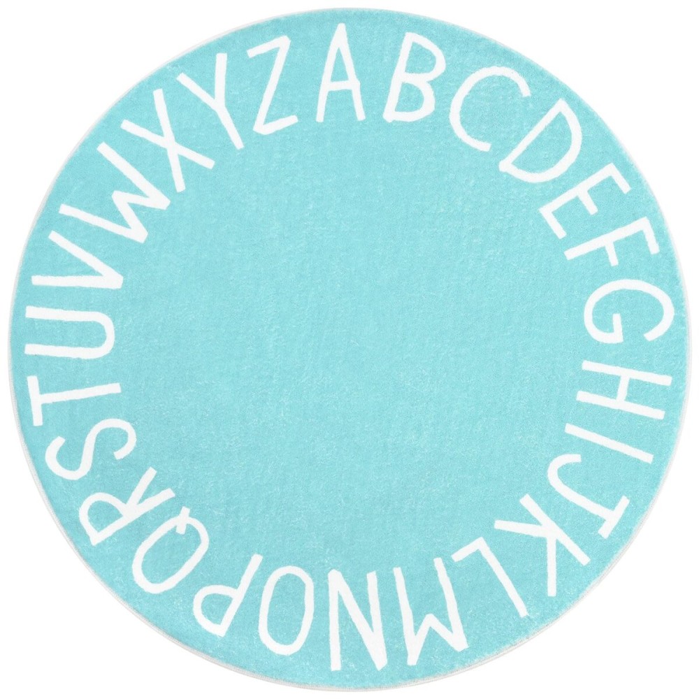 Topotdor Round Kids Play Rug Alphabet Nursery Area Rug Extra Large Soft Crawling Play Mat for Children Toddlers Bedroom (47 inch, Teal)