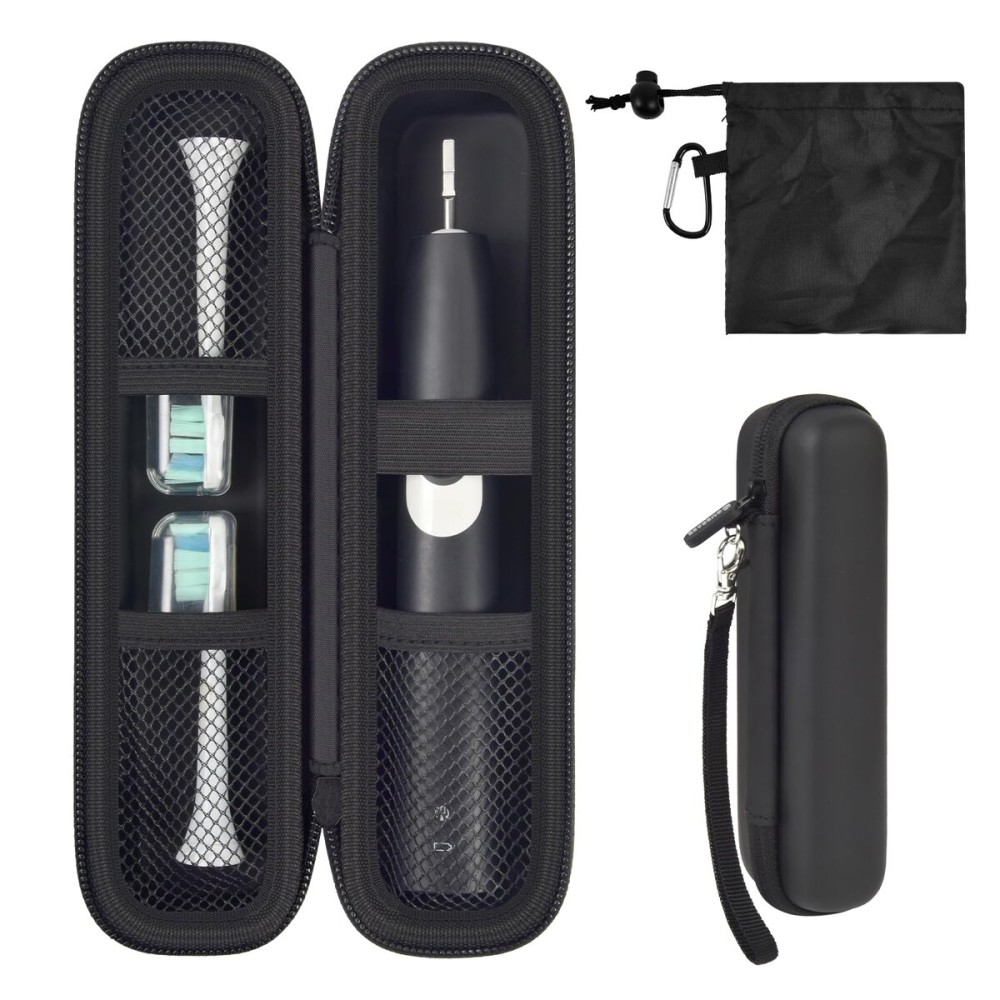 Toothbrush Travel Hard Case Compatible with Oral-B Pro 1000, 2000, 3000, 3500, 1500/ for Philips Sonicare ProtectiveClean 4100 5100 Electric Toothbrush with Mesh Pocket&Carabiner - Black (Bag Only)