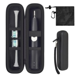 Toothbrush Travel Hard Case Compatible with Oral-B Pro 1000, 2000, 3000, 3500, 1500/ for Philips Sonicare ProtectiveClean 4100 5100 Electric Toothbrush with Mesh Pocket&Carabiner - Black (Bag Only)