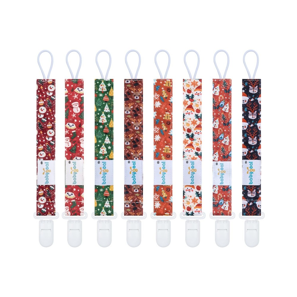 babygoal Baby Christmas Pacifier Clips 8 Pack, Pacifier Holder Clips Fits for Most Pacifier and Binkies 8PS38-B