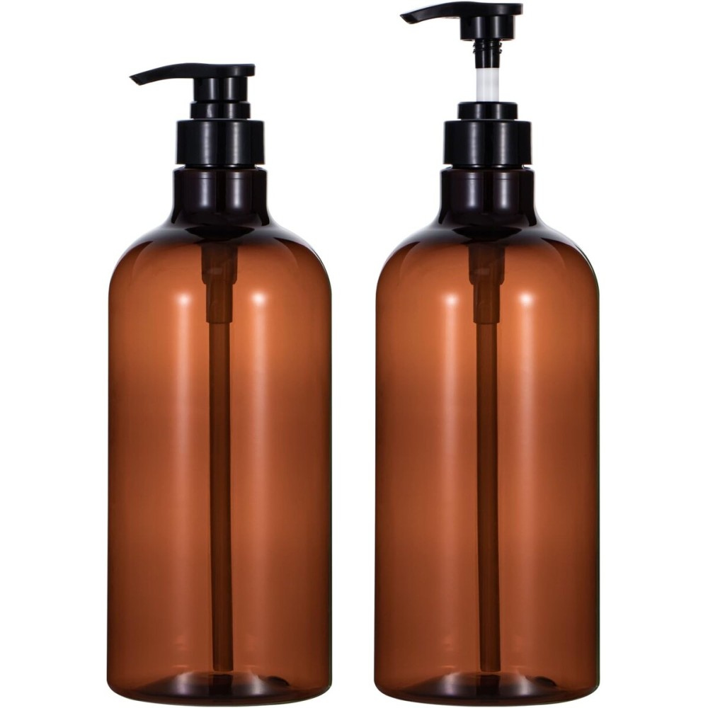 Yebeauty Pump Bottle Dispenser, 33.8oz 1000ml Plastic Shampoo Pump Bottles Shower Soap Dispenser Empty Refillable Containers for Conditioner Body Wash, Bathroom Kitchen, 2 Pack Amber